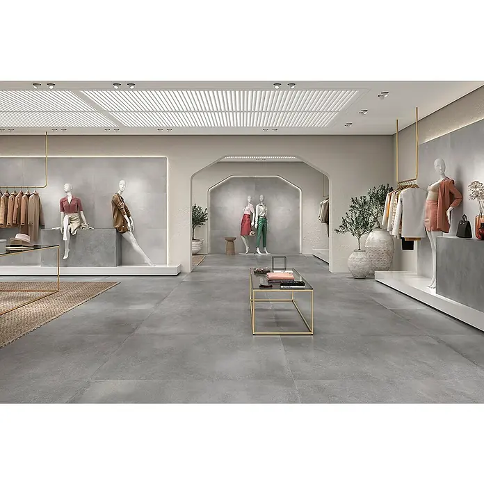 BHS Showroom Pavimento porcelánico Energy - 75 x 150 cm, Gris, Rectificado, Efecto cemento - Foto ambiente