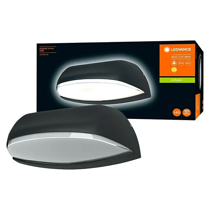 Ledvance LED-Außenwandleuchte Endura - 12 W, 21 x 8,6 x 9 cm, Dunkelgrau, IP44 - Diagonale Ansicht