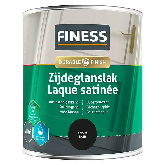 Finess Lak Zijdeglans - Zwart, 750 ml - Vooraanzicht