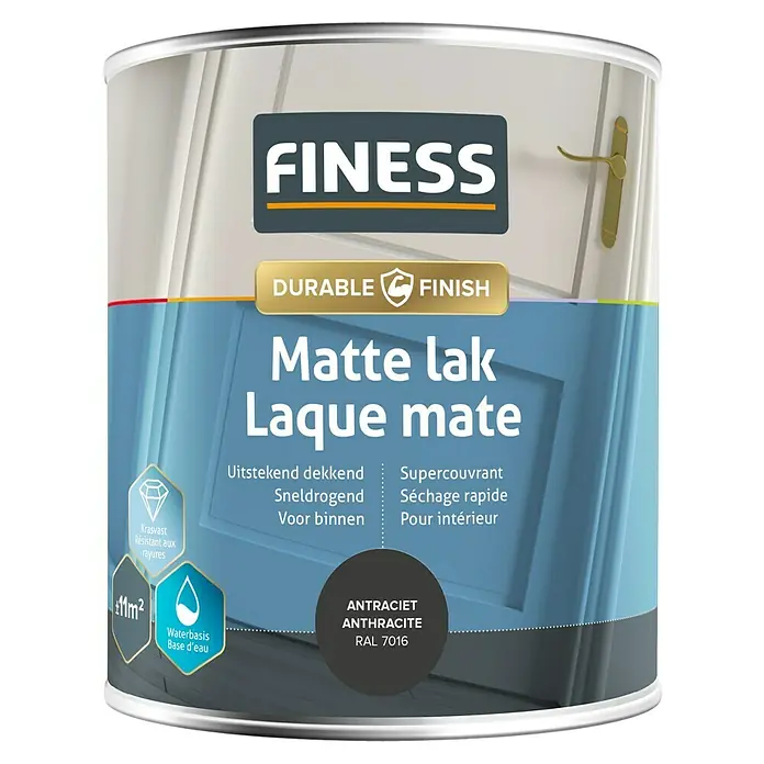 Finess Lak Mat - Antraciet grijs, 750 ml - Vooraanzicht