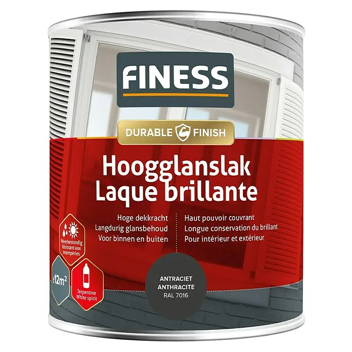 Finess Lak Hoogglans - Antraciet grijs, 750 ml - Vooraanzicht