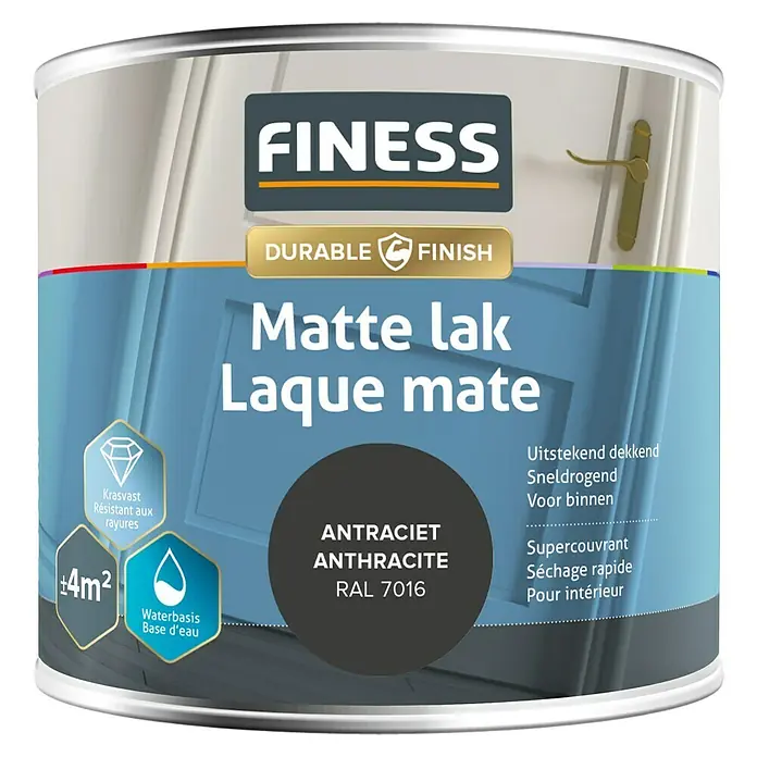 Finess Lak Mat - Antraciet grijs, 250 ml - Vooraanzicht