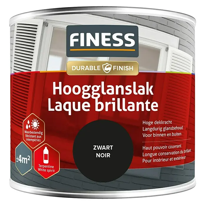Finess Lak Hoogglans - Zwart, 250 ml - Vooraanzicht