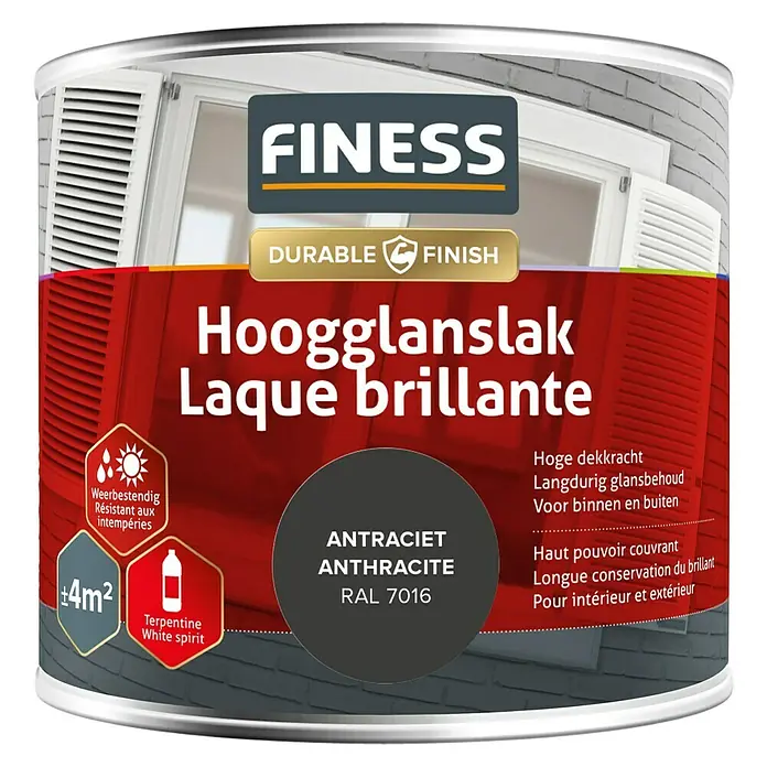 Finess Lak Hoogglans - Antraciet grijs, 250 ml - Vooraanzicht