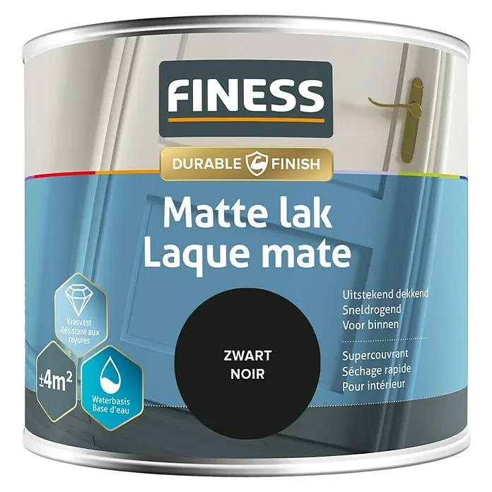 Finess Lak Mat - Zwart, 250 ml - Vooraanzicht