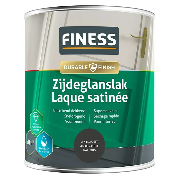 Finess Lak Zijdeglans - Antraciet grijs, 750 ml - Vooraanzicht