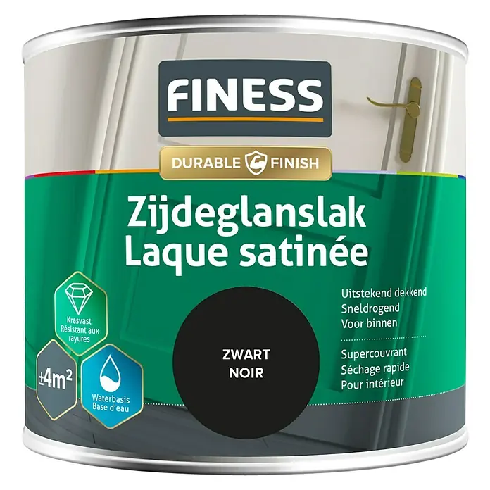 Finess Lak Zijdeglans - Zwart, 250 ml - Vooraanzicht