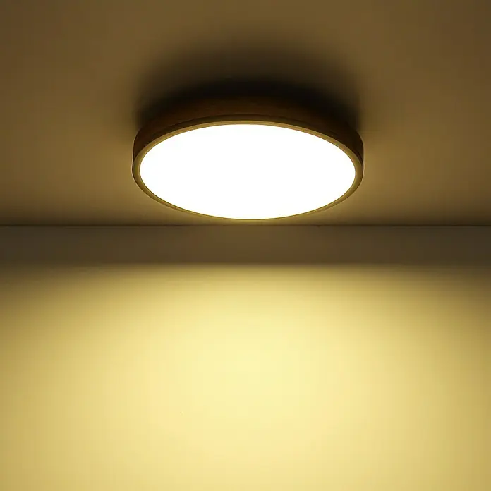 Globo Doro LED mennyezeti lámpa kerek fa megjelenés - 12 W, Grafit/fa megjelenés, Meleg fehér, Nem dimmelhető - Hangulatos felvétel