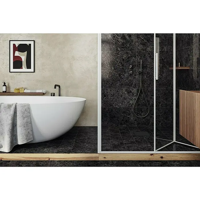 Feinsteinzeugfliese Marble Mix - L x B: 60 x 60 cm, Hochglänzend, Schwarz - Stimmungsaufnahme