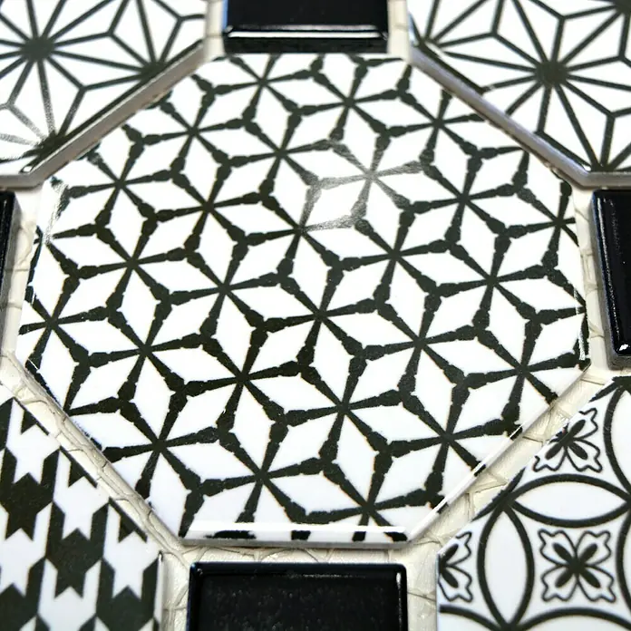 Mosaikfliese Octa Misto - 30 x 30 cm, Schwarz/Weiß, Glänzend - Detailaufnahme