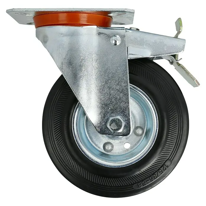 Stabilit Transportgeräterolle - Durchmesser Rollen: 125 mm, Traglast: 100 kg, Rollenlager, Mit Platte und Feststeller - Rechte Seitenansicht