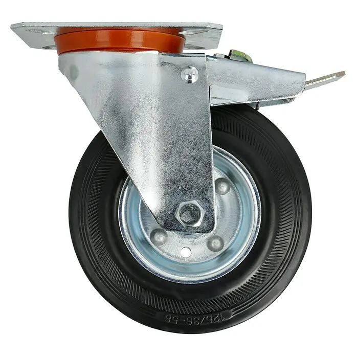 Stabilit Transportgeräterolle - Durchmesser Rollen: 125 mm, Traglast: 100 kg, Rollenlager, Mit Platte und Feststeller - Rechte Seitenansicht