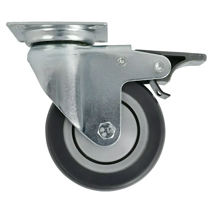 Stabilit Rueda giratoria para equipos - Diámetro ruedas: 75 mm, Capacidad de carga: 50 kg, Cojinete de bolas, Con placa y freno - Vista de perfil derecho