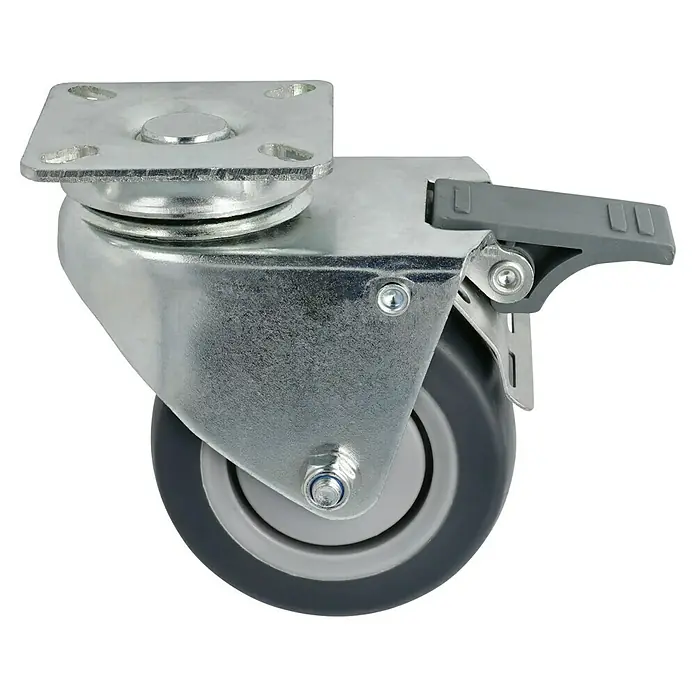 Stabilit Rueda doble para equipos - Diámetro ruedas: 75 mm, Capacidad de carga: 100 kg, Cojinete de bolas, Con placa y freno - Vista angular