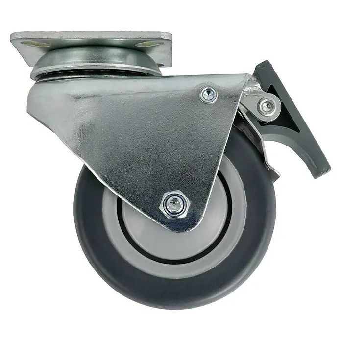 Stabilit Rueda doble para equipos - Diámetro ruedas: 75 mm, Capacidad de carga: 100 kg, Cojinete de bolas, Con placa y freno - Vista de perfil derecho