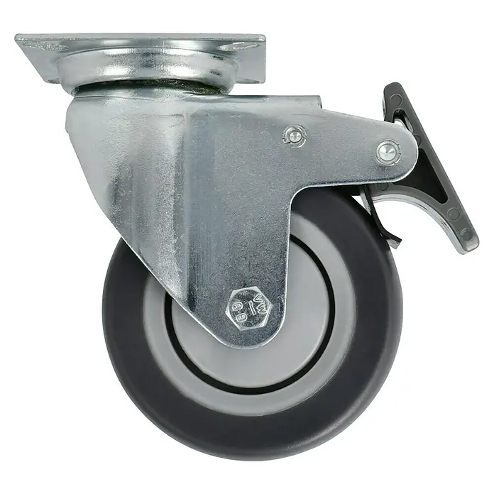 Stabilit Rueda giratoria para equipos - Diámetro ruedas: 75 mm, Capacidad de carga: 50 kg, Cojinete de bolas, Con placa y freno - Vista de perfil derecho