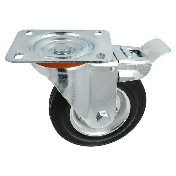 Stabilit Rueda de transporte industrial - Diámetro ruedas: 160 mm, Capacidad de carga: 150 kg, Rodamiento de rodillos, Con placa y freno - Vista angular