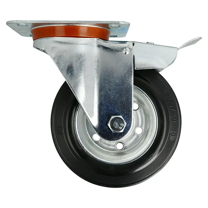 Stabilit Rueda de transporte industrial - Diámetro ruedas: 160 mm, Capacidad de carga: 150 kg, Rodamiento de rodillos, Con placa y freno - Vista de perfil derecho