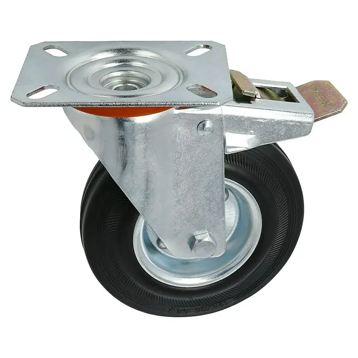 Stabilit Transportgeräterolle - Durchmesser Rollen: 125 mm, Traglast: 100 kg, Rollenlager, Mit Platte und Feststeller - Diagonale Ansicht