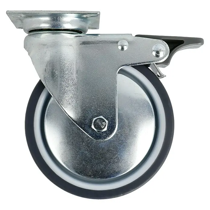 Stabilit Rueda giratoria para equipos - Diámetro ruedas: 100 mm, Capacidad de carga: 55 kg, Casquillo liso, Con placa y freno - Vista de perfil derecho