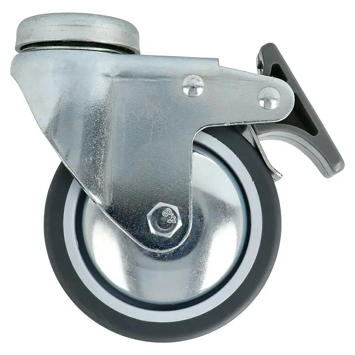 Stabilit Rueda giratoria para equipos - Diámetro ruedas: 75 mm, Capacidad de carga: 50 kg, Casquillo liso, Con agujero pasante y freno - Vista de perfil derecho