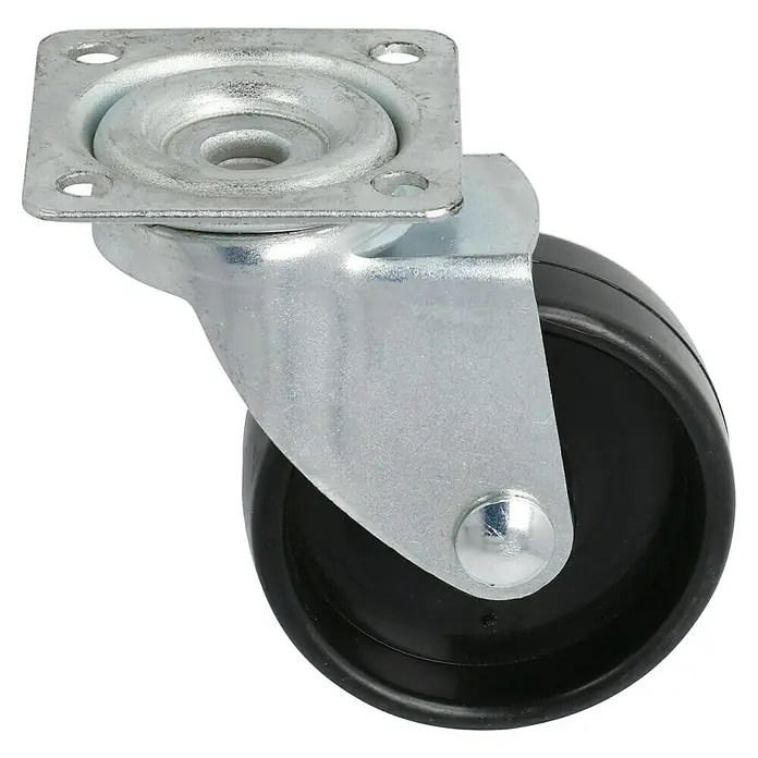 Stabilit Möbel-Lenkrolle - 50 mm, Traglast: 35 kg, Gleitlager, Höhe: 66 mm, Mit Platte - Diagonale Ansicht