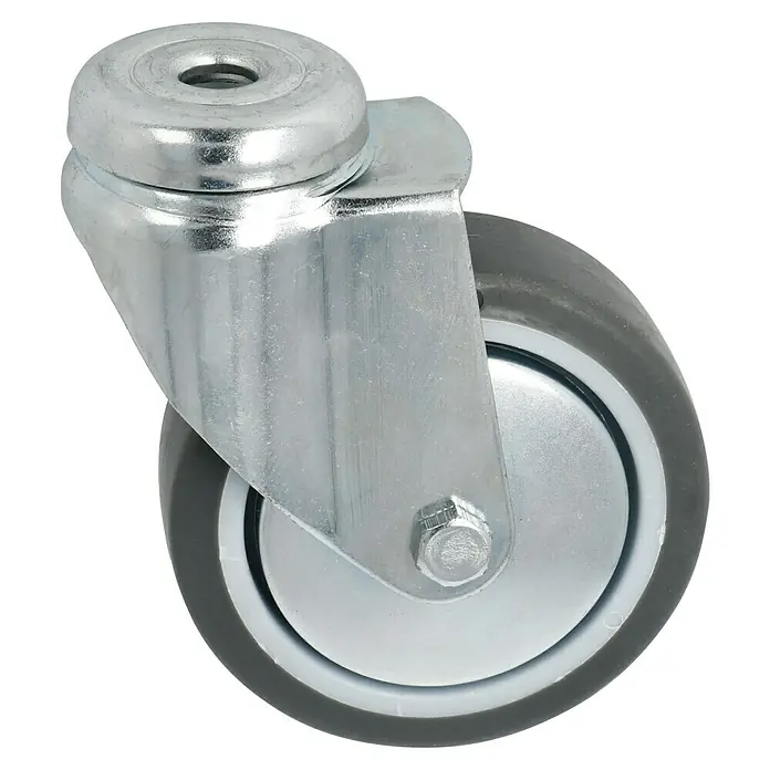 Stabilit Görgős készülék - Görgők átmérője: 75 mm, Terhelhetőség: 50 kg, siklócsapágy, Hátul lyukkal - Szögletes nézet