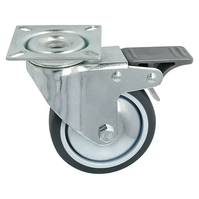 Stabilit Apparate-Lenkrolle - Durchmesser Rollen: 75 mm, Traglast: 50 kg, Gleitlager, Mit Platte und Feststeller - Diagonale Ansicht