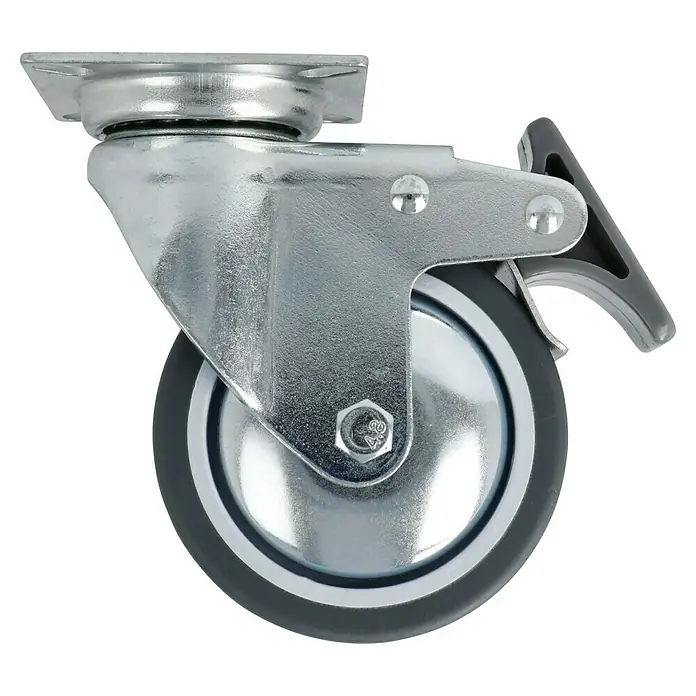 Stabilit Apparate-Lenkrolle - Durchmesser Rollen: 75 mm, Traglast: 50 kg, Gleitlager, Mit Platte und Feststeller - Rechte Seitenansicht