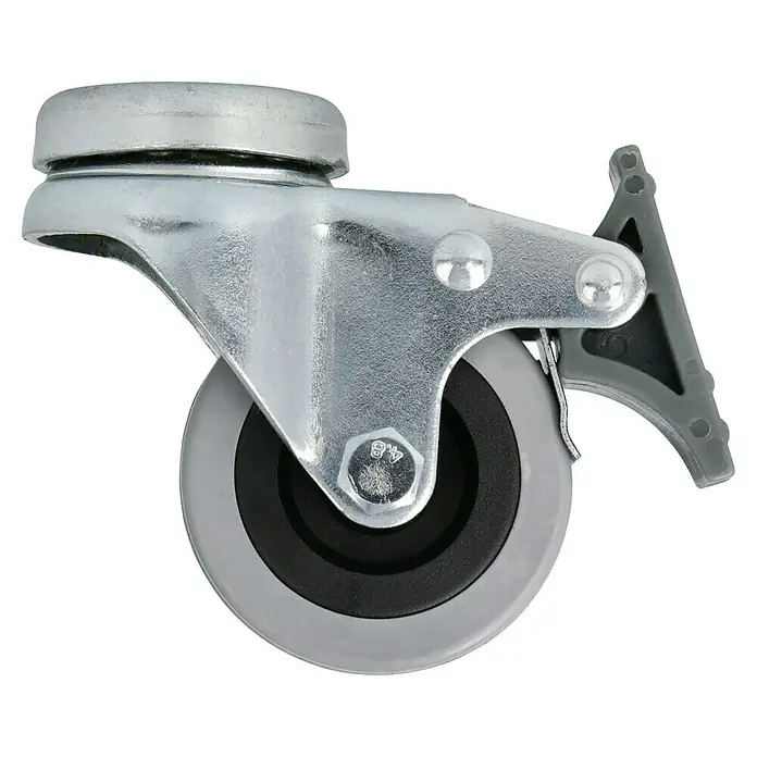 Stabilit Rueda giratoria para equipos - Diámetro ruedas: 50 mm, Capacidad de carga: 45 kg, Material rueda: Goma, Con agujero pasante y freno, Casquillo liso - Vista de perfil derecho