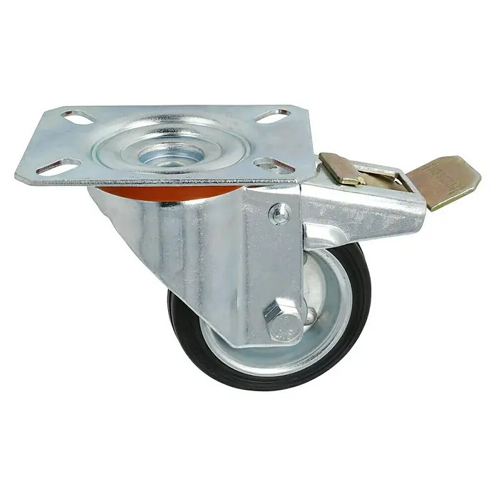Stabilit Transportgeräterolle - Durchmesser Rollen: 80 mm, Traglast: 50 kg, Rollenlager, Mit Platte und Feststeller - Diagonale Ansicht