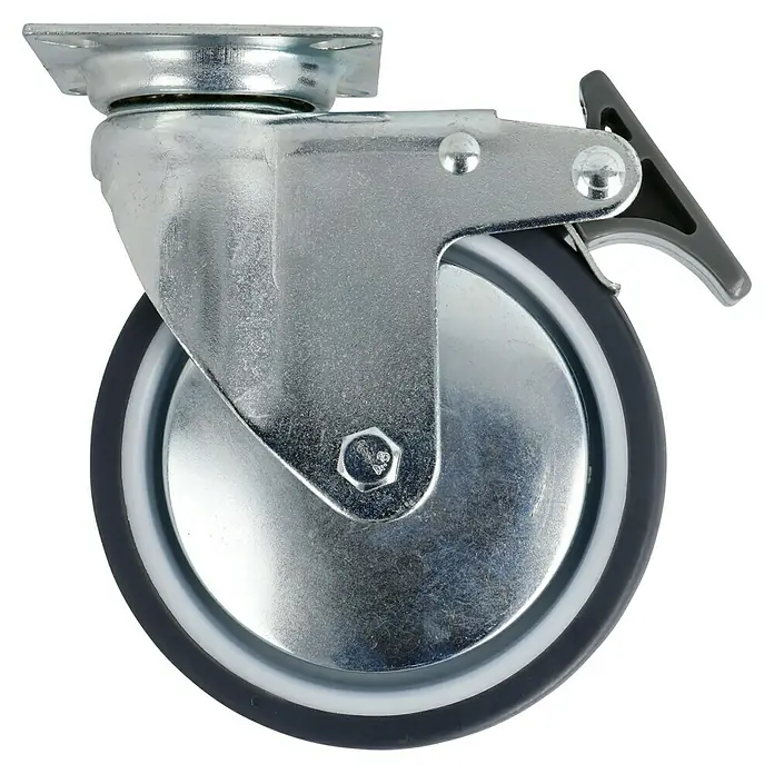 Stabilit Rueda giratoria para equipos - Diámetro ruedas: 100 mm, Capacidad de carga: 55 kg, Casquillo liso, Con placa y freno - Vista de perfil derecho