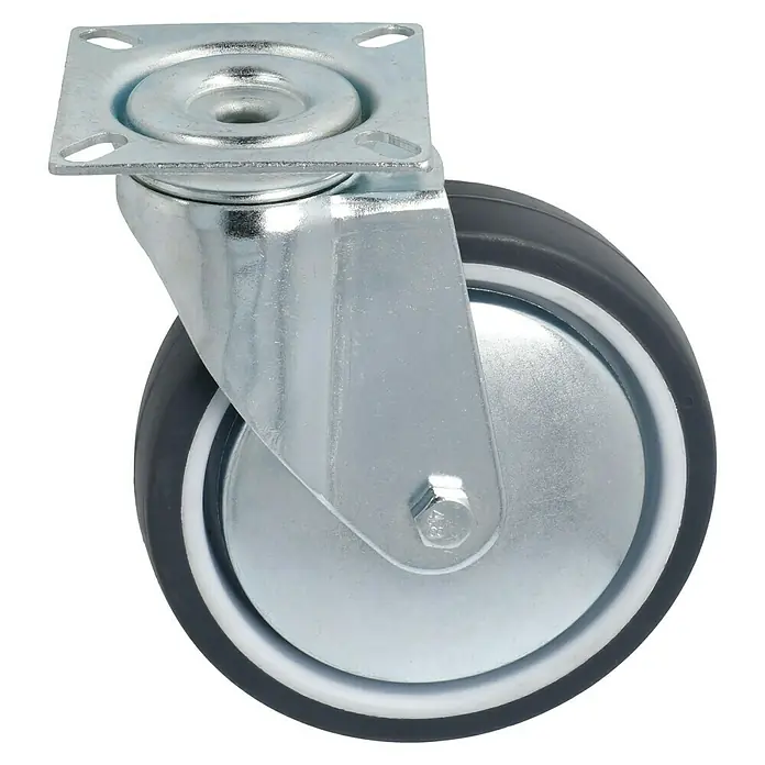 Stabilit Görgős készülék - Görgők átmérője: 100 mm, Terhelhetőség: 55 kg, siklócsapágy, Tányérral - Szögletes nézet