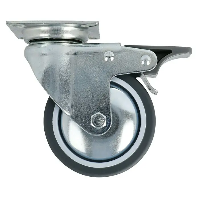 Stabilit Apparate-Lenkrolle - Durchmesser Rollen: 75 mm, Traglast: 50 kg, Gleitlager, Mit Platte und Feststeller - Rechte Seitenansicht
