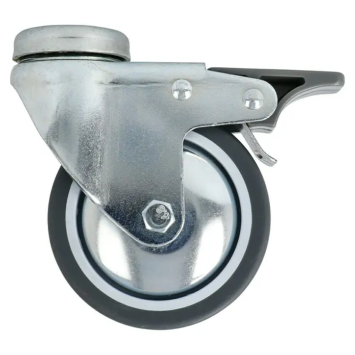 Stabilit Rueda giratoria para equipos - Diámetro ruedas: 75 mm, Capacidad de carga: 50 kg, Casquillo liso, Con agujero pasante y freno - Vista de perfil derecho