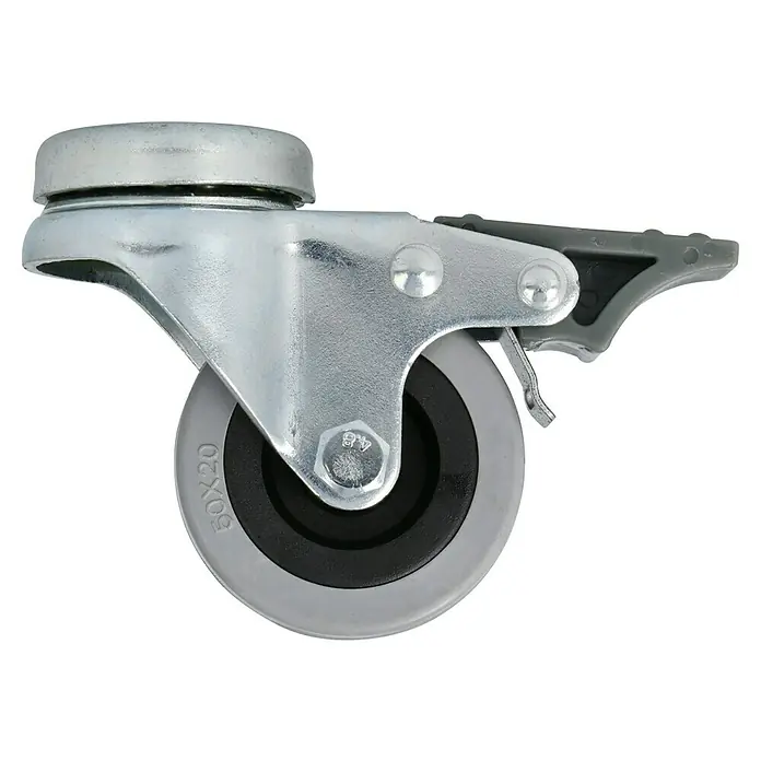 Stabilit Rueda giratoria para equipos - Diámetro ruedas: 50 mm, Capacidad de carga: 45 kg, Material rueda: Goma, Con agujero pasante y freno, Casquillo liso - Vista de perfil derecho