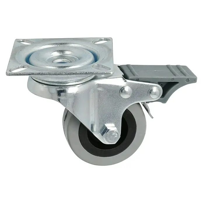 Stabilit Apparate-Lenkrolle - Durchmesser Rollen: 50 mm, Traglast: 45 kg, Material Rad: Gummi, Mit Platte und Feststeller, Gleitlager - Diagonale Ansicht