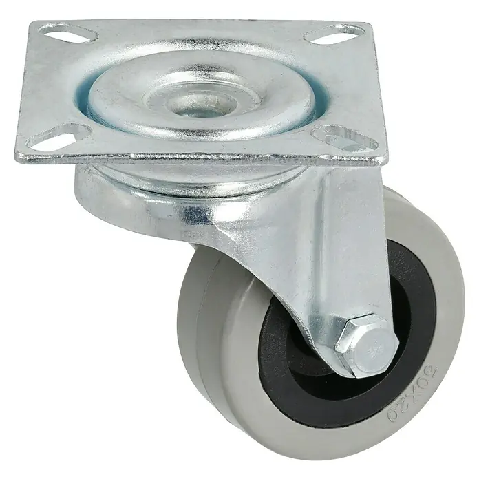 Stabilit Rueda giratoria para equipos - Diámetro ruedas: 50 mm, Capacidad de carga: 45 kg, Material rueda: Goma, Con placa, Casquillo liso - Vista angular