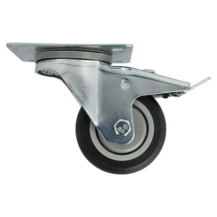 Dörner & Helmer Transportgeräterolle - Durchmesser Rolle: 80 mm, Traglast: 100 kg, Mit Platte und Feststeller - Rechte Seitenansicht