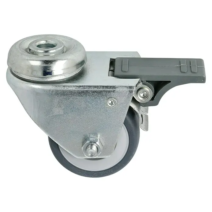 Dörner & Helmer Apparate-Doppelrolle - Durchmesser Rollen: 50 mm, Traglast: 80 kg, Gleitlager, Mit Rückenloch und Feststeller - Diagonale Ansicht