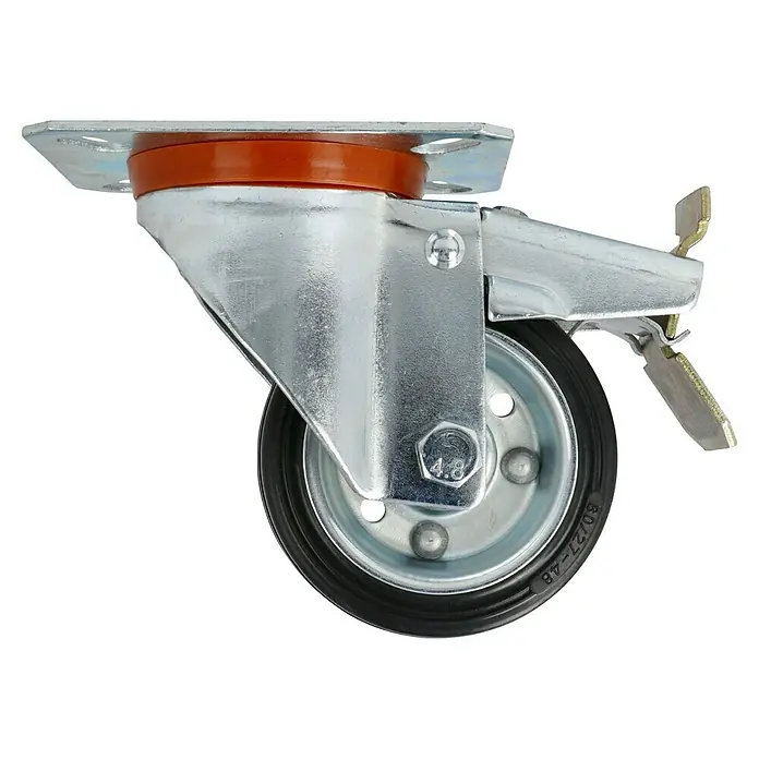 Stabilit Transportgeräterolle - Durchmesser Rollen: 80 mm, Traglast: 50 kg, Rollenlager, Mit Platte und Feststeller - Rechte Seitenansicht