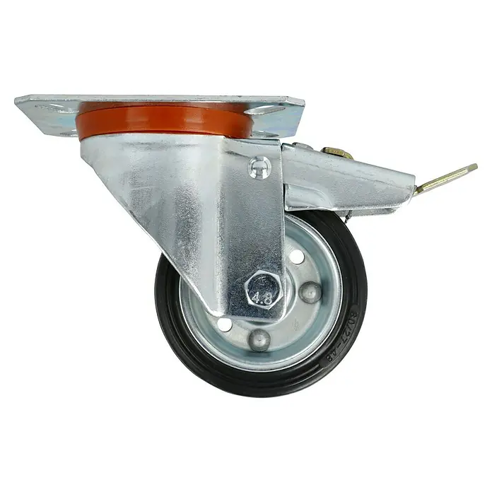 Stabilit Szállítóhenger - Görgők átmérője: 80 mm, Terhelhetőség: 50 kg, Gördülőcsapágyak, Tányérral és zárral - Jobb profil nézet