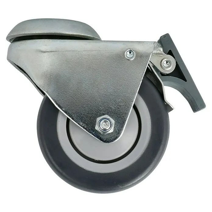 Dörner & Helmer Apparate-Doppelrolle - Durchmesser Rollen: 75 mm, Traglast: 100 kg, Gleitlager, Mit Rückenloch und Feststeller - Rechte Seitenansicht