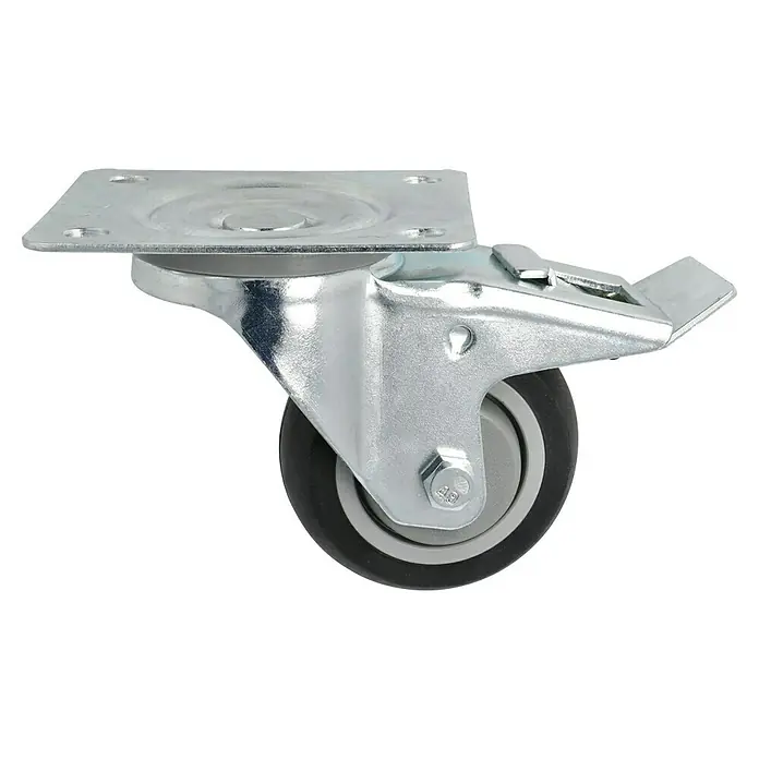 Dörner & Helmer Transportgeräterolle - Durchmesser Rolle: 80 mm, Traglast: 100 kg, Mit Platte und Feststeller - Diagonale Ansicht
