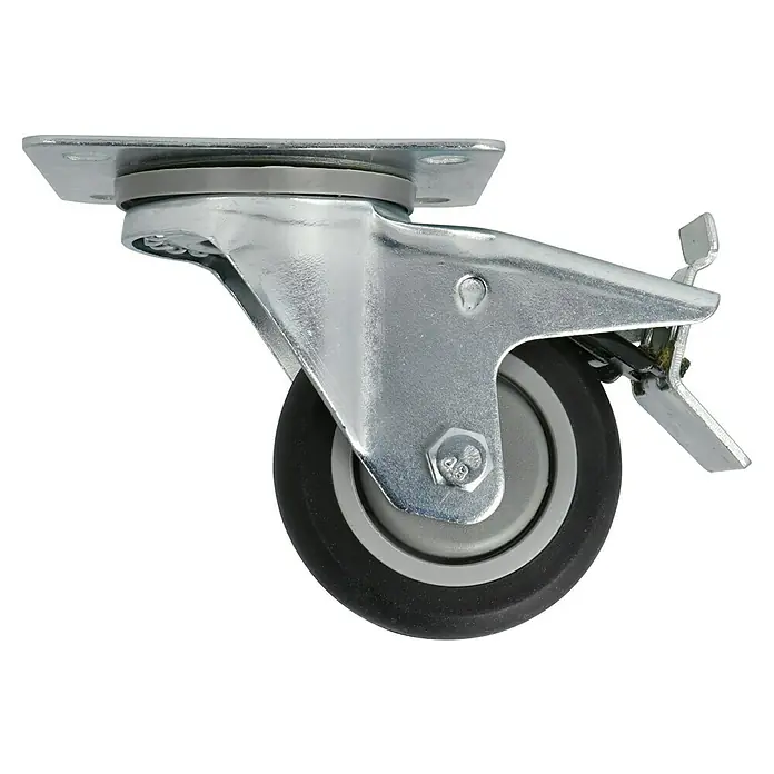 Dörner & Helmer Transportgeräterolle - Durchmesser Rolle: 80 mm, Traglast: 100 kg, Mit Platte und Feststeller - Rechte Seitenansicht