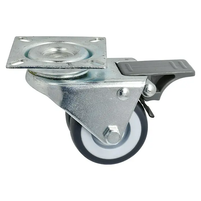Dörner & Helmer Apparate-Doppelrolle - Durchmesser Rollen: 50 mm, Traglast: 80 kg, Gleitlager, Mit Platte und Feststeller - Diagonale Ansicht