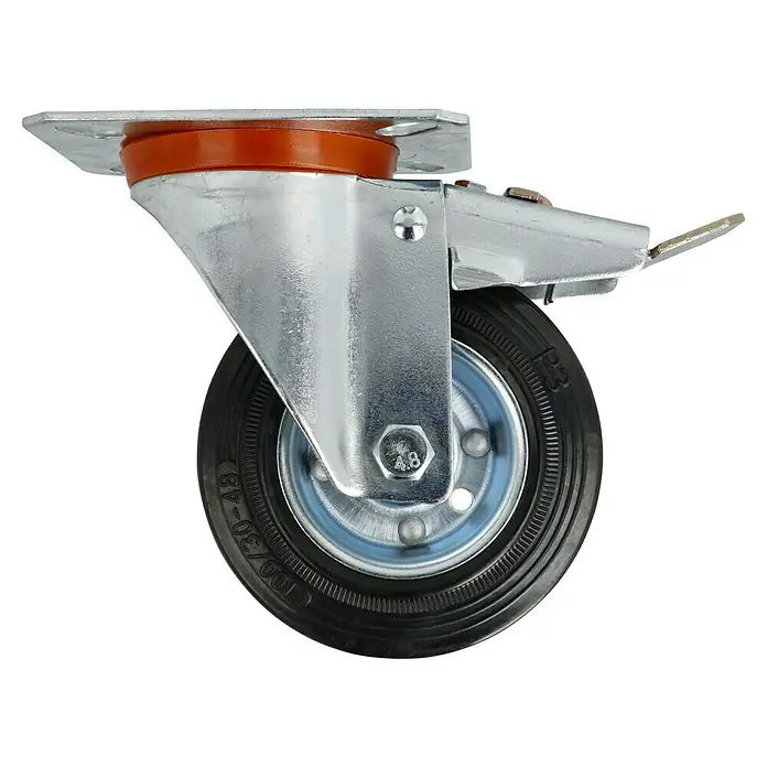 Stabilit Transportgeräterolle - Durchmesser Rollen: 100 mm, Traglast: 70 kg, Rollenlager, Mit Platte und Feststeller - Rechte Seitenansicht