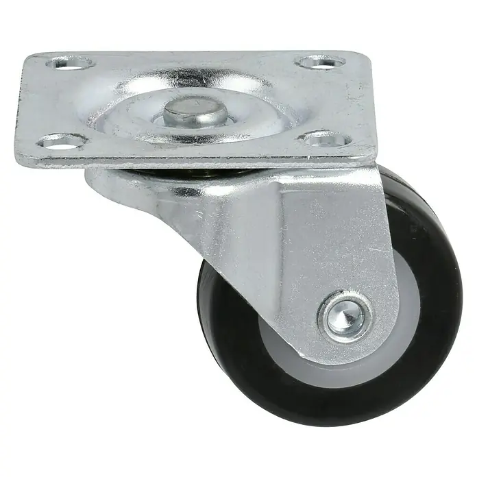 Dörner & Helmer Möbel-Lenkrolle - Durchmesser Rollen: 30 mm, Traglast: 20 kg, Gleitlager, Mit Platte, Farbe Rad: Schwarz - Diagonale Ansicht