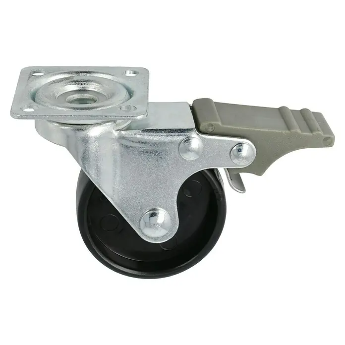 Stabilit Möbel-Lenkrolle - 50 mm, Traglast: 35 kg, Gleitlager, Höhe: 66 mm, Mit Platte und Feststeller - Diagonale Ansicht
