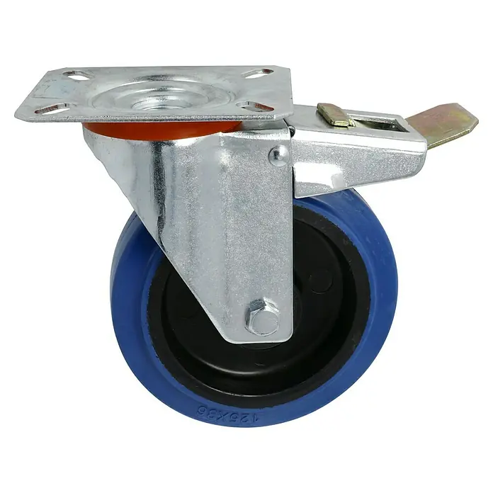 Dörner & Helmer Transportgeräterolle - Durchmesser Rollen: 125 mm, Traglast: 200 kg, Rollenlager, Mit Platte und Feststeller - Diagonale Ansicht